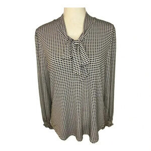 Adrianna Papell Women's Medium Black White‎ Brown Dot Patterned Tie Neck Top